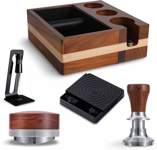 58mm Espresso Accessories Kit – Calibrated Tamper, Knock Box Tamping Station, Adjustable Distribution Tool, WDT Puck Prep Device & Digital Espresso Scale Compatible with Gaggia, Rocket