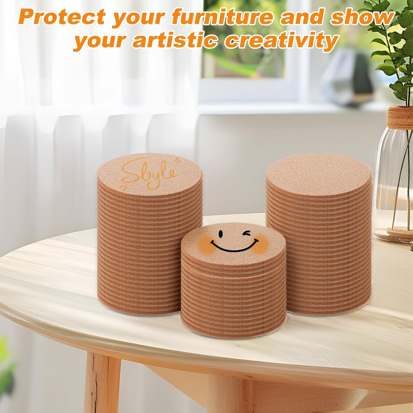 100Pcs Cork Coasters for Drink, 3.5" Round Natural Cork Pads, Thick Absorbent Corks Coasters Bulk, Blank Coaster for Crafts DIY for Wedding, Coffee Bar, Home Decor