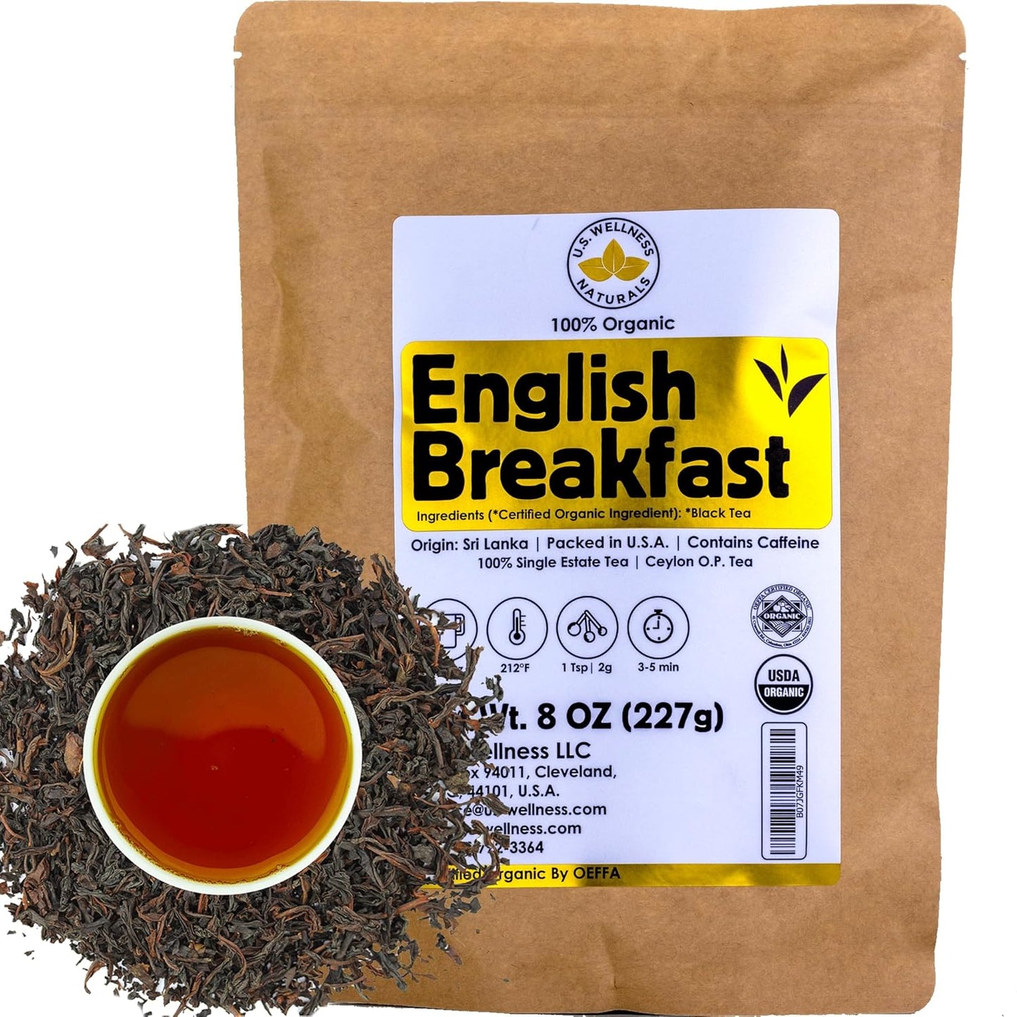 English Breakfast Tea | ORGANIC Ceylon OP grade loose leaf black tea | CRISP, RICH & AROMATIC | 110+ Cups | 100% Idulgashinna SINGLE Estate Tea
