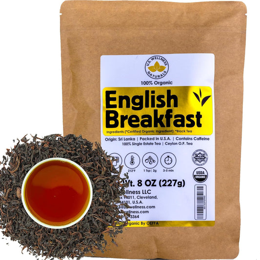 English Breakfast Tea | ORGANIC Ceylon OP grade loose leaf black tea | CRISP, RICH & AROMATIC | 110+ Cups | 100% Idulgashinna SINGLE Estate Tea