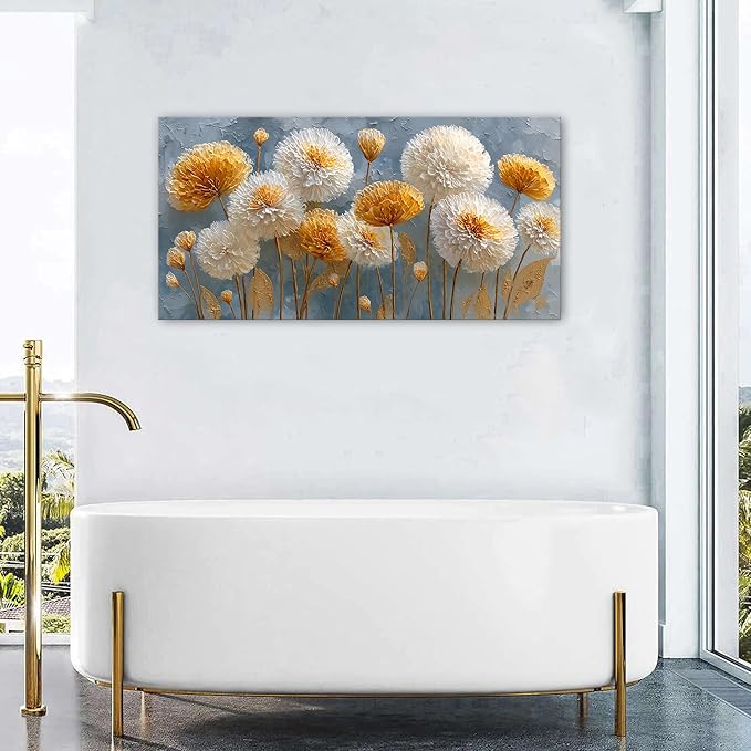 Abstract White Flower Wall Art Golden Floral Pictures Wall Decor Neutral - Image 5