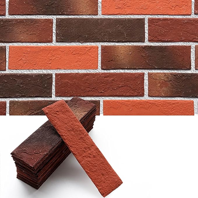 76pcs Red Thin Brick Veneers, Curlable Red Brick Tiles, DIY Accent Walls by Holydecot