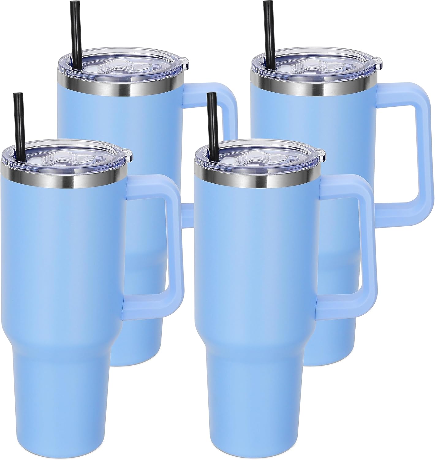 DOMICARE 40 oz Tumbler with Handle and Straw, Stainless Steel Tumbler with Lid and Straw, Reusable Vacuum Insulated Cup, Travel Coffee Mug, Blue, 4Pack