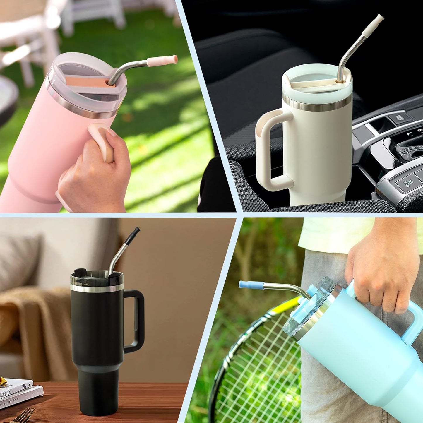 Reusable Stainless Steel Straws with Silicone Tip for Stanley 30oz, Metal Drinking Straws for 30oz Tumbler,3 Bent Tubes & 6 Tips& 1 Cleanr Brush (Jade)