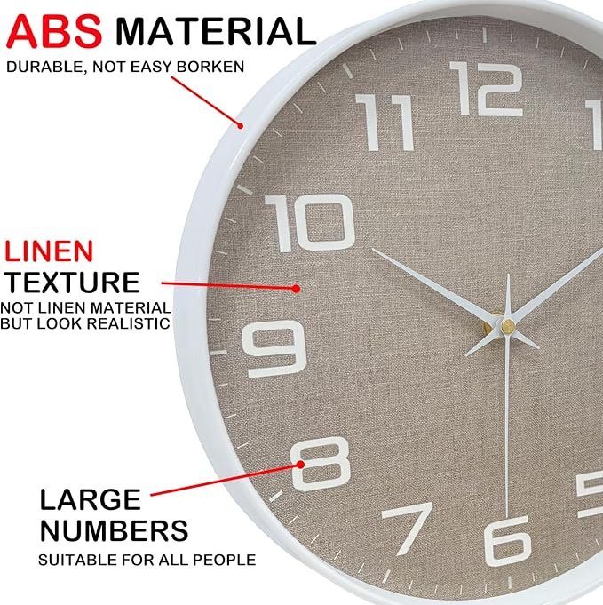 Modern Wall Clocks Battery Operated, 12 inch Silent Non Ticking Analog Clock - Image 7