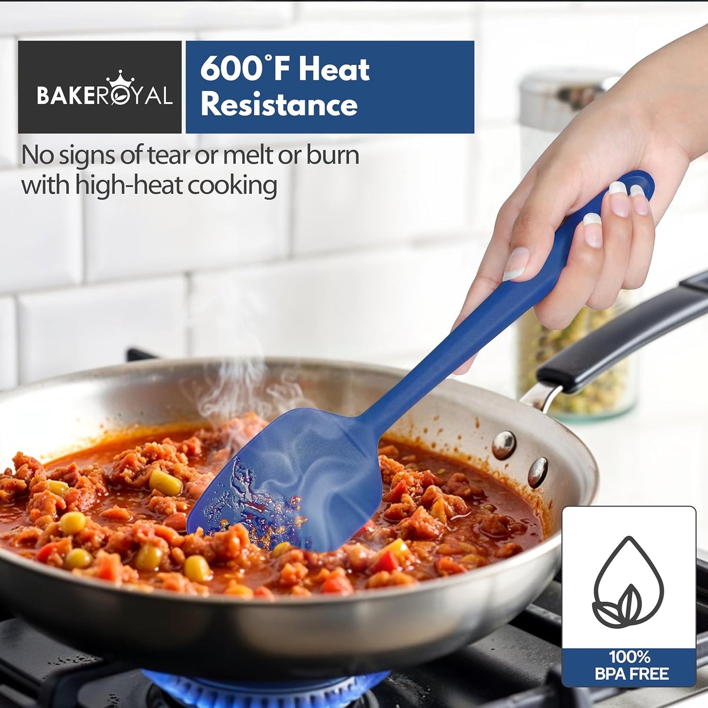 Silicone Spatula Set - 4-Piece Rubber Spatulas Silicone Heat Resistant 600°F for Everyday Task - Seamless Design Kitchen Spatulas for Nonstick Cookware - Royal Blue