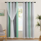XiDi Curtains for Bedroom Decor, Rainbow Green LightgreyGrey52/90/1 by Addsomecolortolife