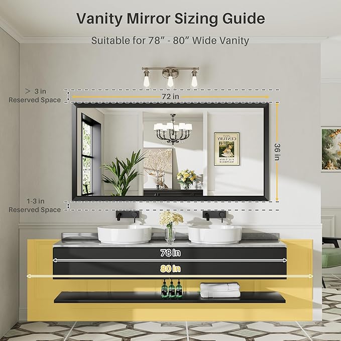 Briivue 72x36 Inch Black Bathroom Mirror - Image 2