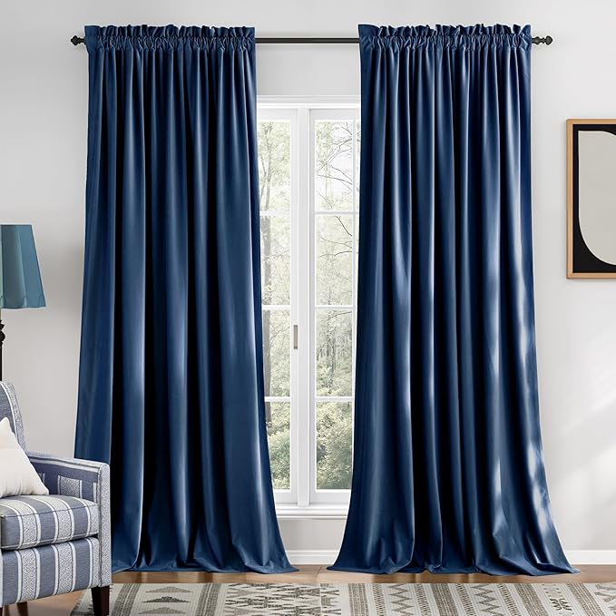 NICETOWN Navy Blue Velvet Curtains 84 inches by NICETOWN