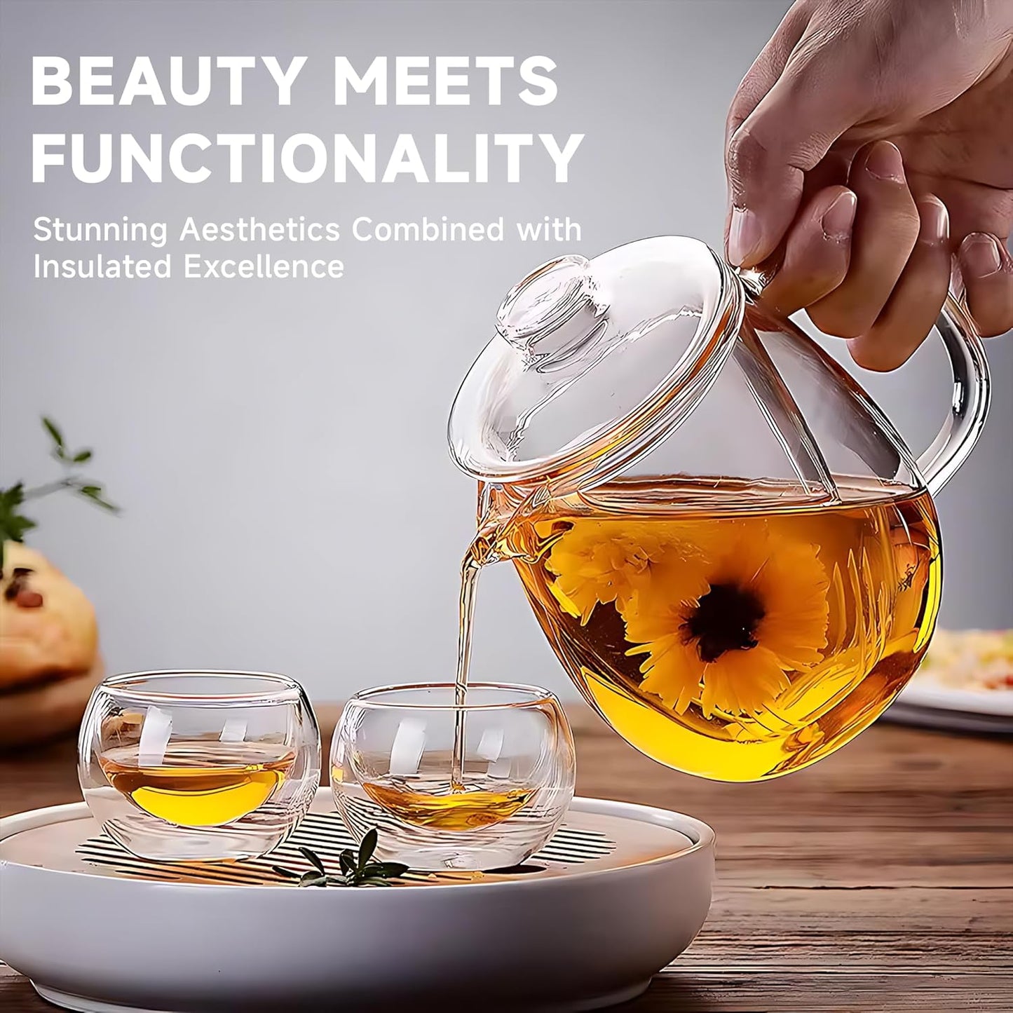 4 Pack Double Walled Glass Teacups Insulated Glasses - (4oz / 120ml) Heatproof Borosilicate Tea Cup, Mini Espresso Cups Gift Box