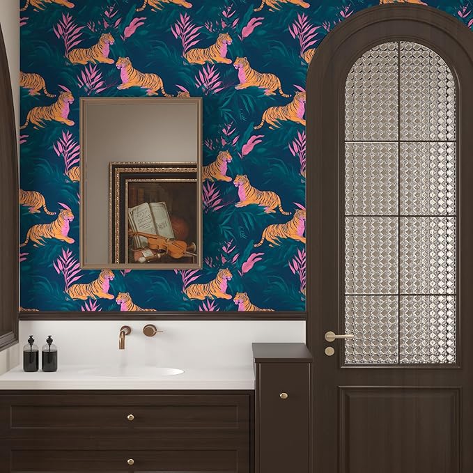 BOKEBEVE Tropical Contact Paper Tiger Wallpaper Peel and Stick Vintage Animal - Image 6