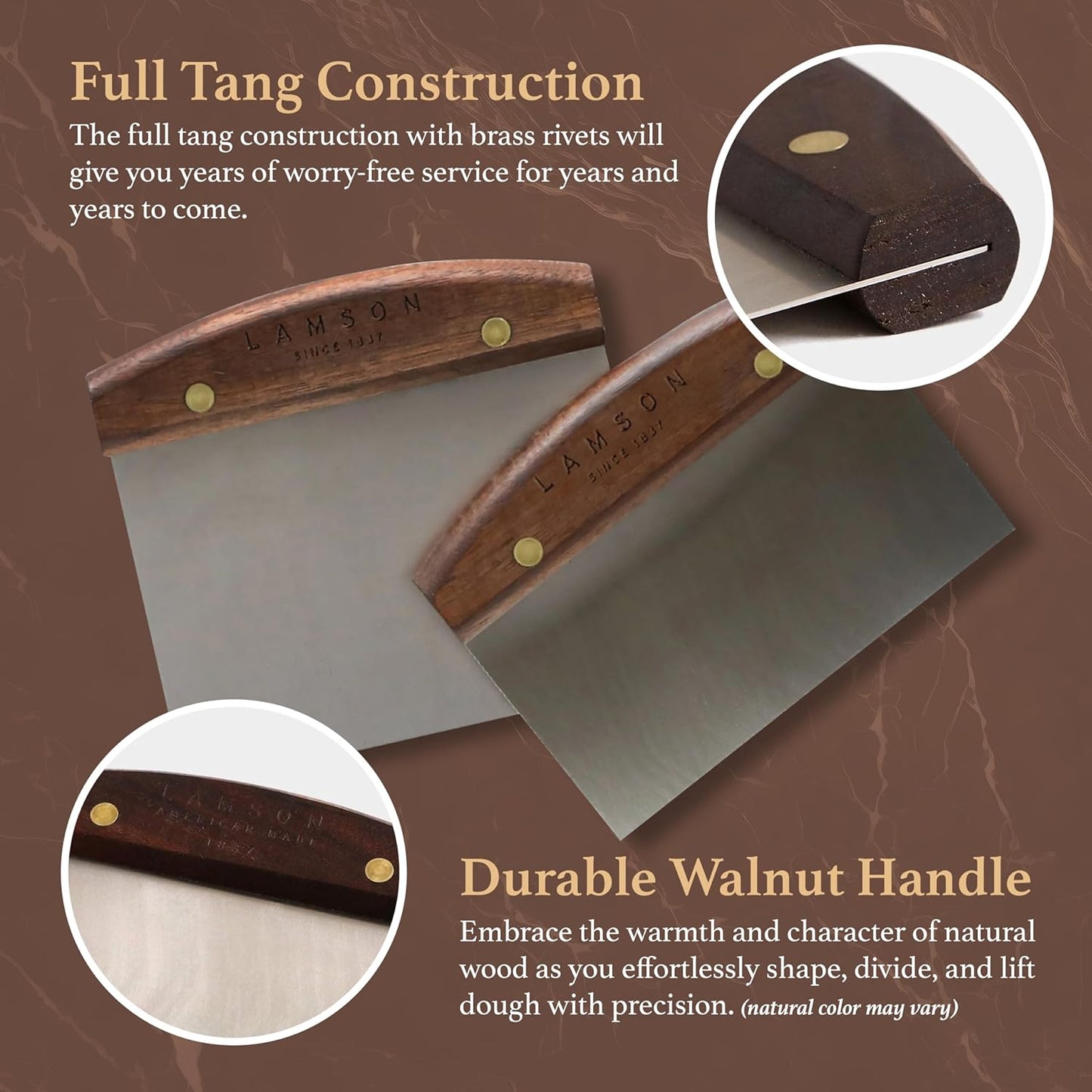 Lamson 3" x 6" and 4" x 6" Dough (Bench) Scraper with Walnut Handle