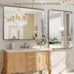 LOAAO 48X36 Inch Brushed Nickel Bathroom Mirror, Rounded Rectangle Silver Metal - Image 4