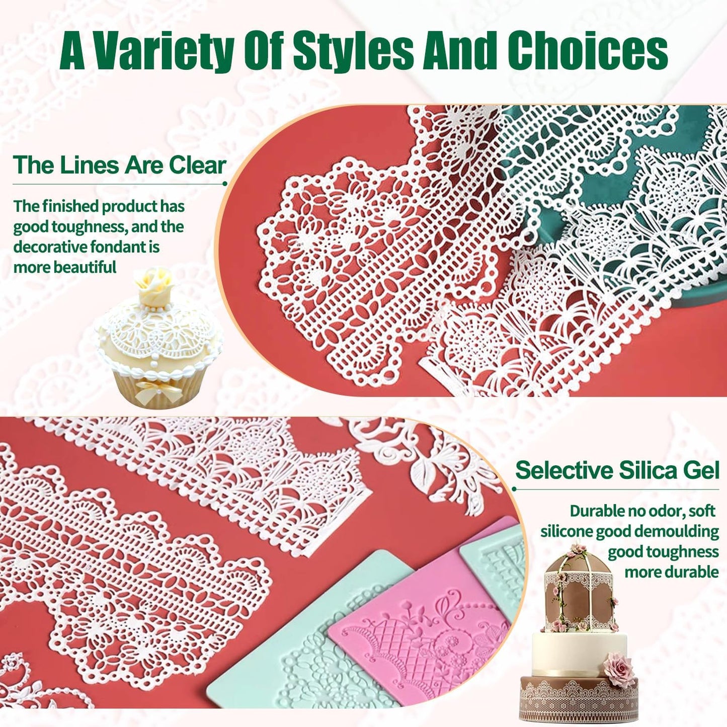 GROWTAIL Lace Molds Silicone,Cake Fondant Embossing Mat,Lace Molds for Cake Decorating Edible Lace