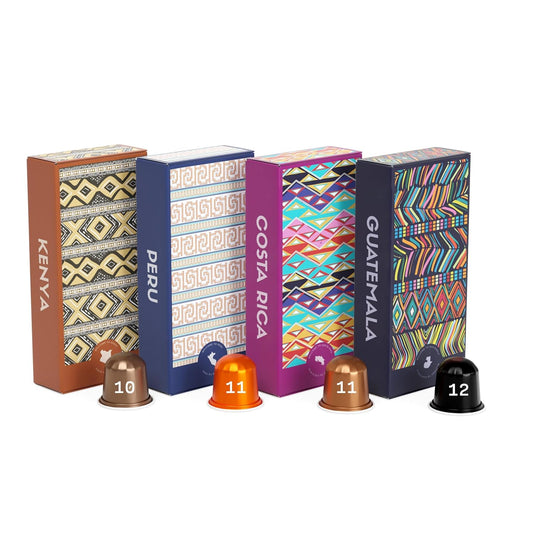 Atlas Coffee Club Espresso Pods Compatible with Nespresso Original– Extra Dark Roast Variety Pack (40 Count)– Aluminum Capsules from Kenya, Peru, Costa Rica & Guatemala– Intensity 10-12