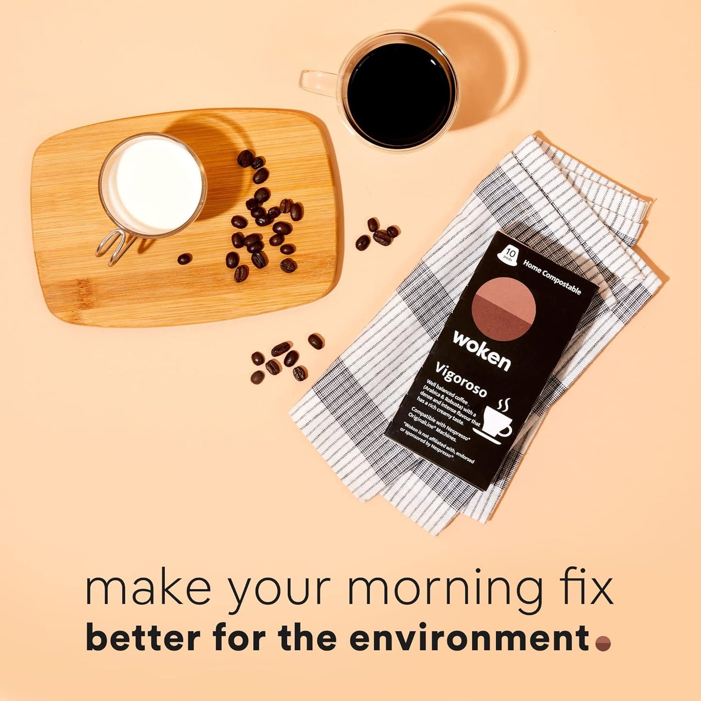 WOKEN COFFEE Compostable Nespresso Pods - Vigoroso Dark Roast Italian Espresso Coffee Capsules Compatible With Nespresso Coffee Machine (100 Pod Count, 10 Boxes)