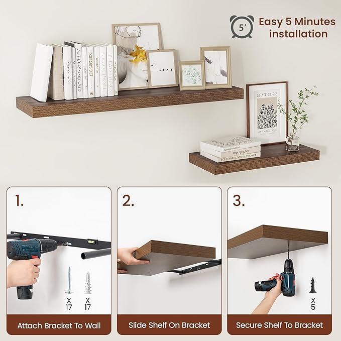 Vivelove Wide Floating Shelves for Wall 12 Inch Deep, 2 Inch Thick Shelf for - Image 7