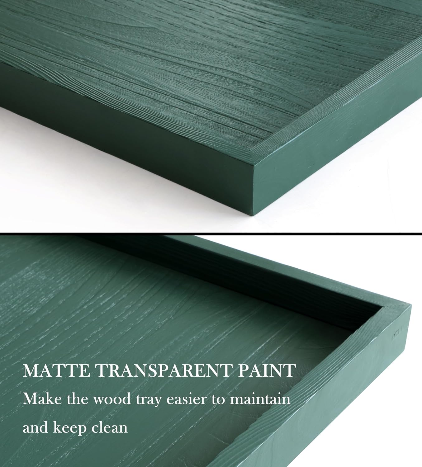 Square Ottoman Table Tray 24" - Rustic Wooden Serving Tray for Farmhouse Decorative Oversized Coffee Table Trays Living Room Kitchen Counter Breakfast Green