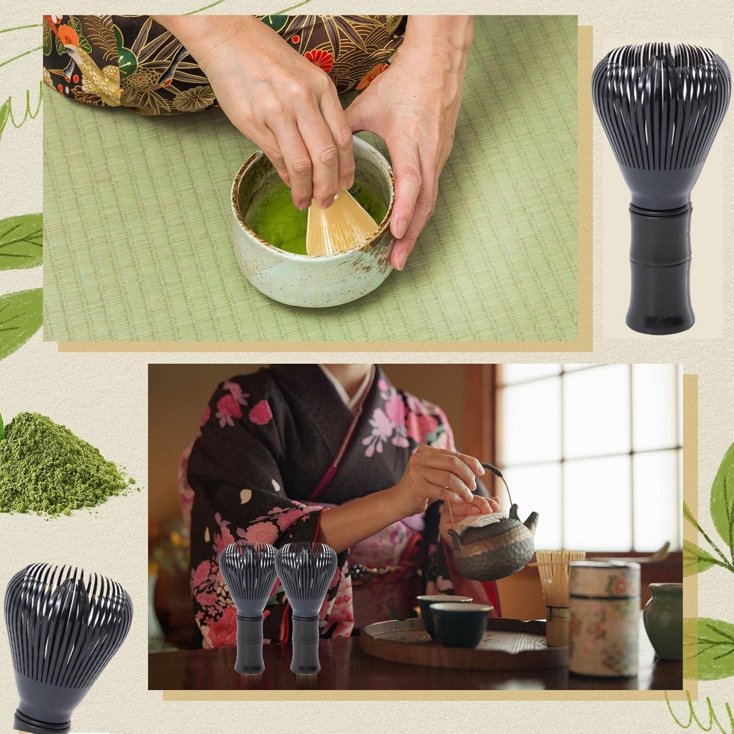 Traditional Matcha Whisk Reusable Resin Matcha Whisk Chasen Dishwasher Safe Matcha Stirrer Matcha Green Tea Powder Preparation Prepare Japanese Matcha Tea (Z_Black)