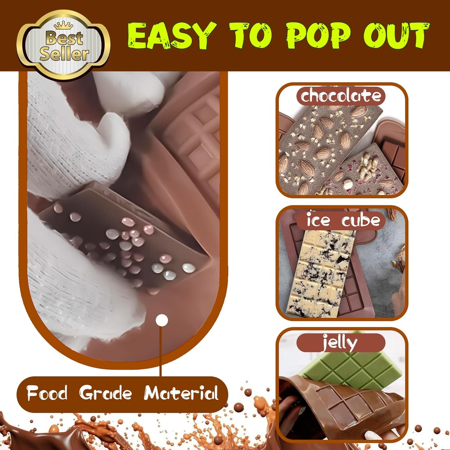 Break-Apart Chocolate Molds, Non-Stick Silicone Chocolate Bar Mold, Food Grade Candy Bar Mold, Perfect for Energy Bar, Cocoa Mini Bar - 4 Pack