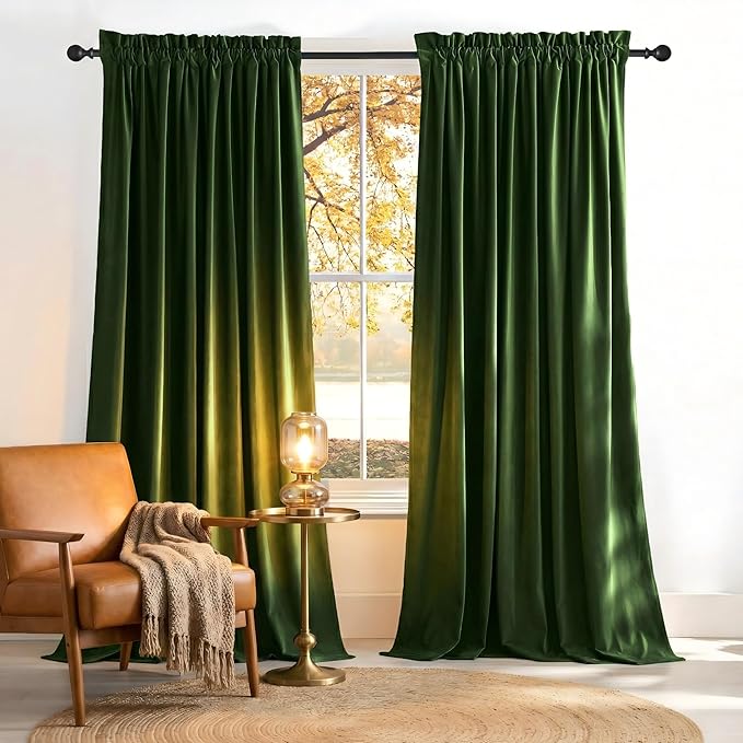 NICETOWN Olive Green Velvet Blackout Curtains 80 inch Long by NICETOWN