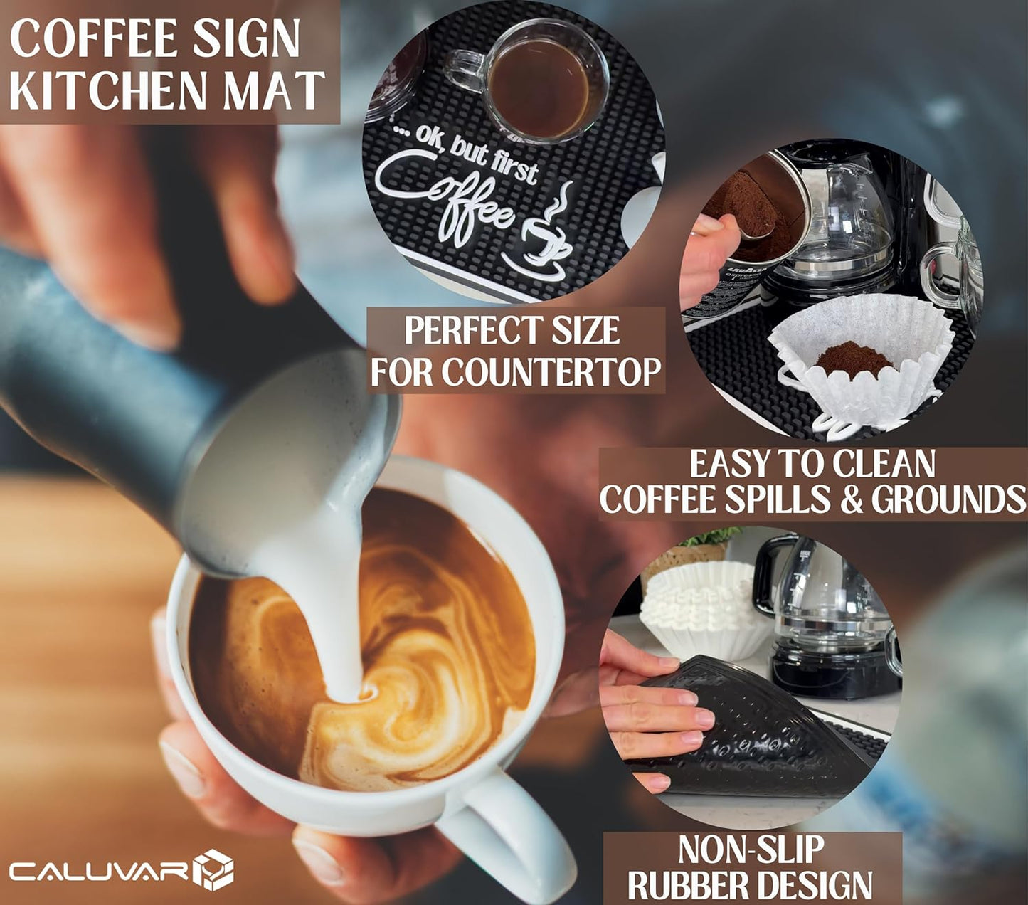 Ok But First Coffee Sign Rubber Bar Mat for Countertop, 18x12 Coffee Bar Mat, Coffee Bar Sign Counter Mat, Coffee Station Mat, Cocktail Rubber Mat