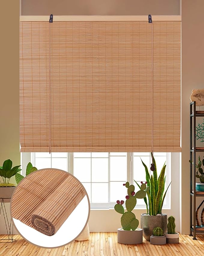 Foundgo Bamboo Shades 24" W x 64" H Light Filtering Bamboo Blinds by FoundGo