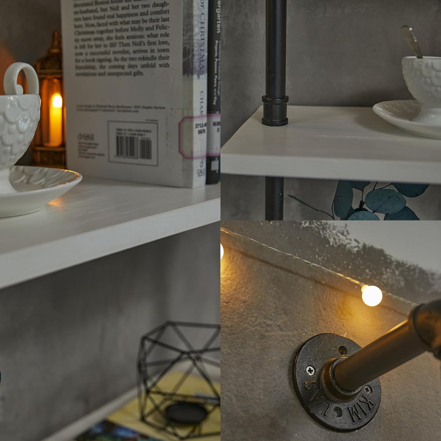 Industrial Pipe Shelving Rustic White Pipe Wall Shelves Industrial Shelves with Wood Planks Floating Shelves 60 Inch Farmhouse Bathroom,Kitchen Shelving Wall Mounted