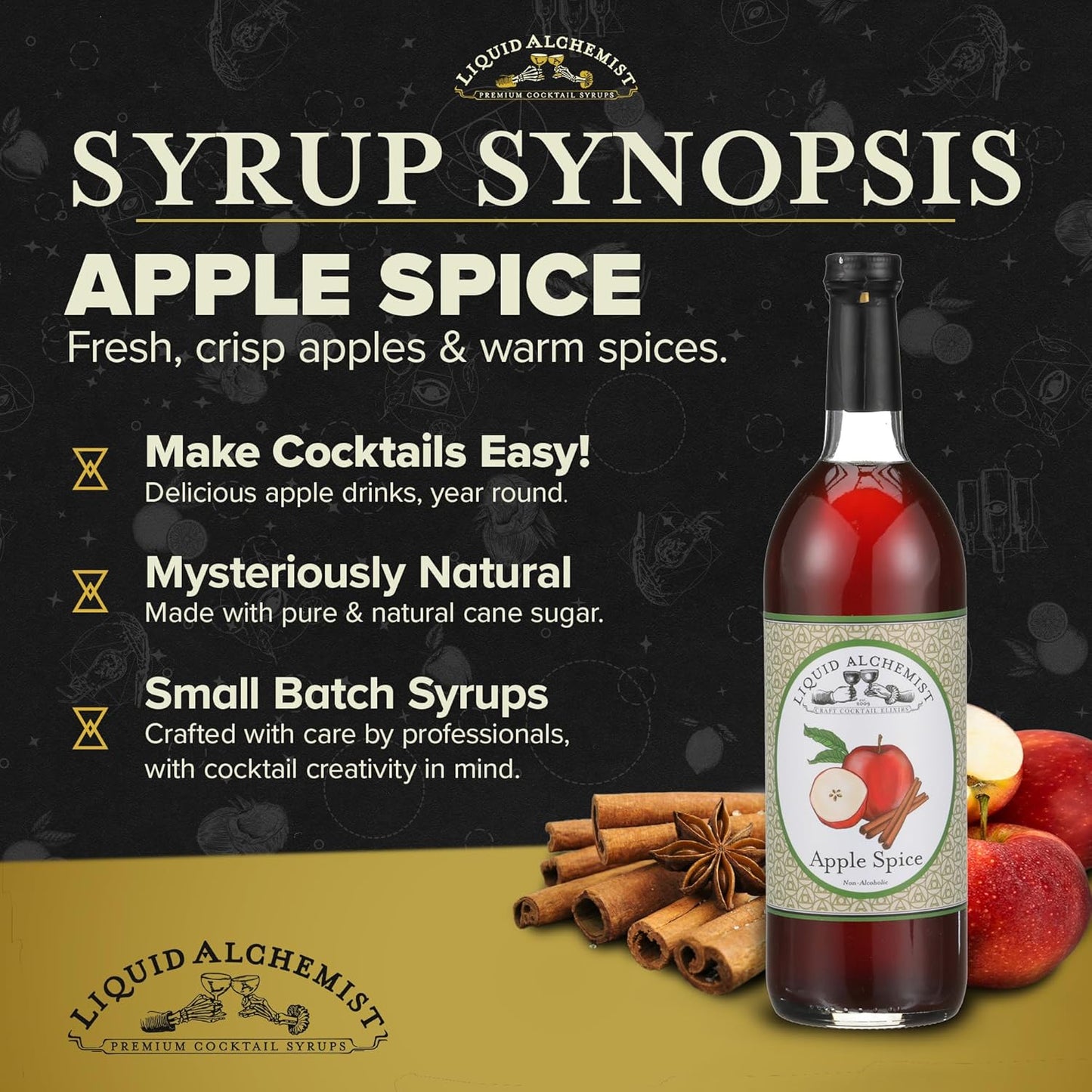 Liquid Alchemist Apple Spice Syrup for Cocktails - Real Ingredients Make our Apple Syrup for Drinks Perfect for a Fall Themed Old Fashioned Mix (25 oz)
