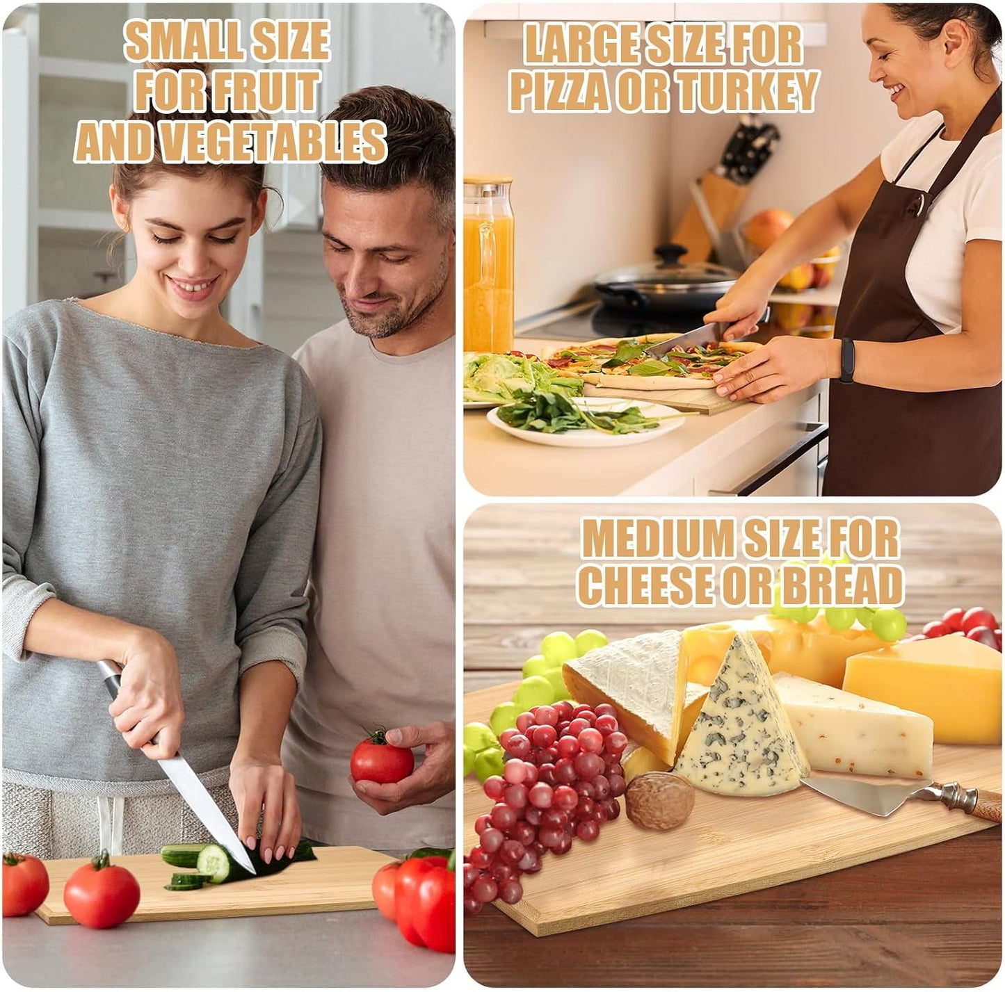 Patelai 12 Packs Wooden Cutting Board Set with Handles Large Kitchen Serving Plain Chopping Board Bulk Gifts for Mom for Vegetables Meat Pizza Cheese Fruit Bread(Bamboo,17 x 10 Inch)