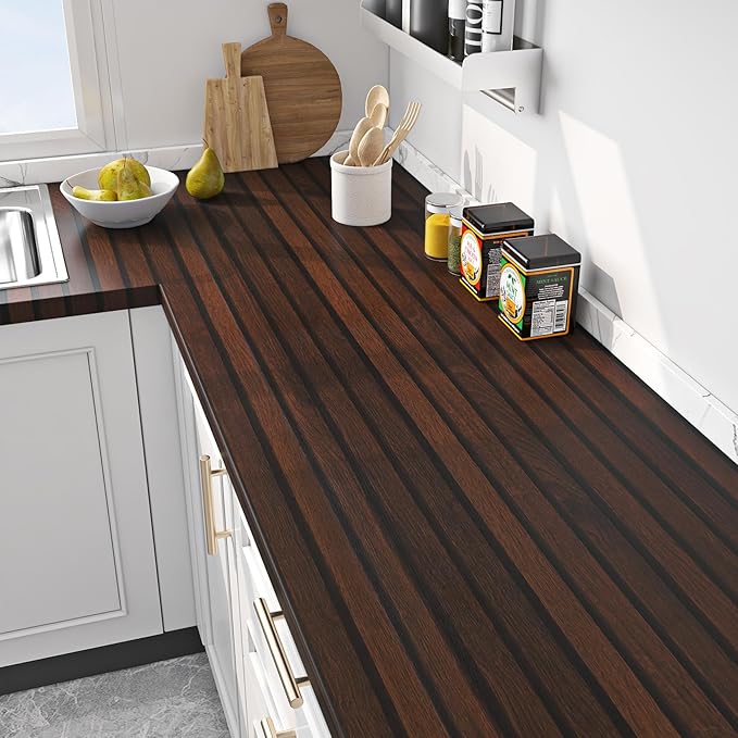 FunStick Brown Slats Wood Wallpaper Peel and Stick Removable Walnut Wood - Image 8