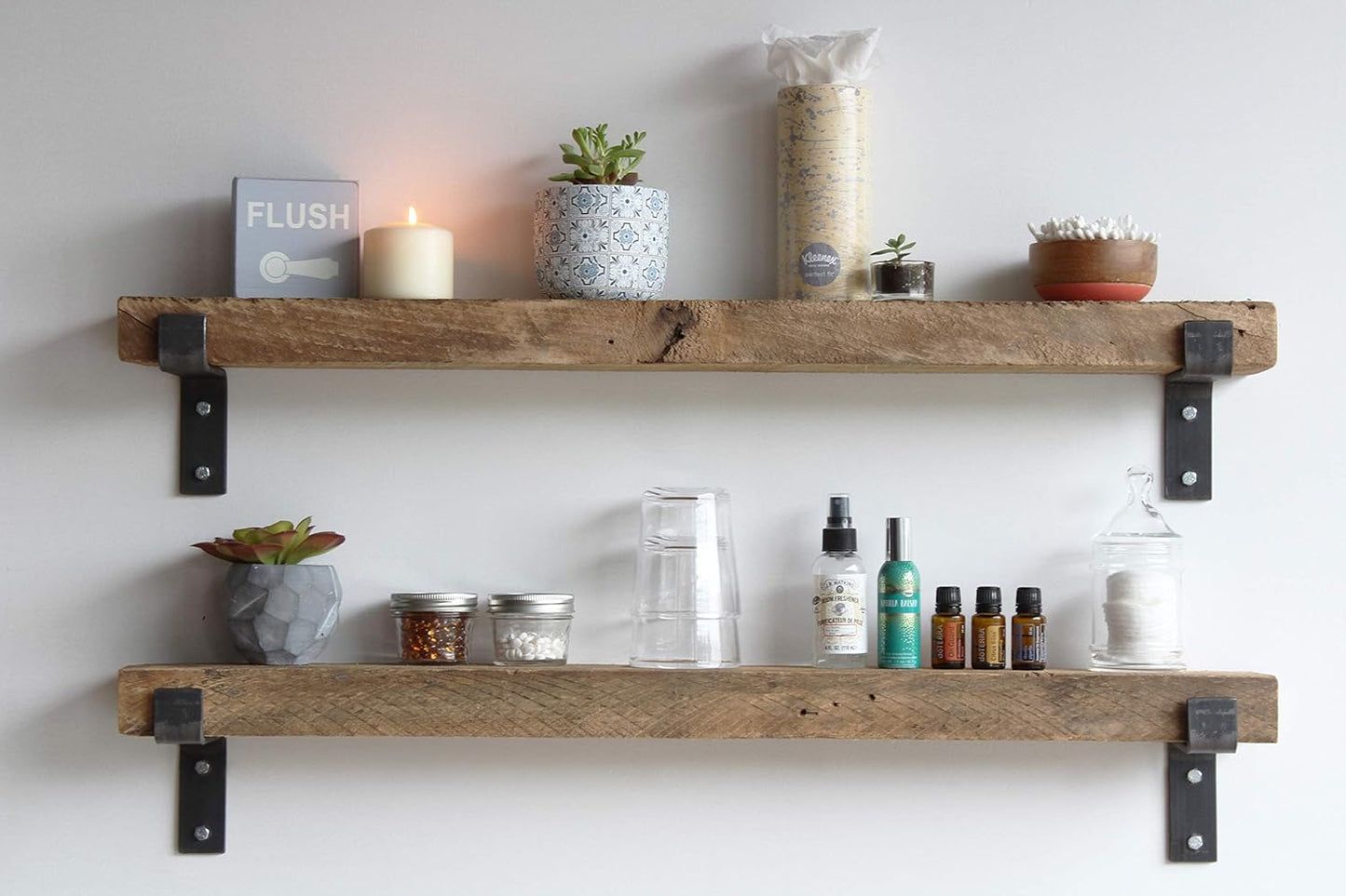 Urban Legacy Accent Shelves | Reclaimed Barn Plank | Set of 2 with Full Brackets (Natural 48"x 4.5"x 2")