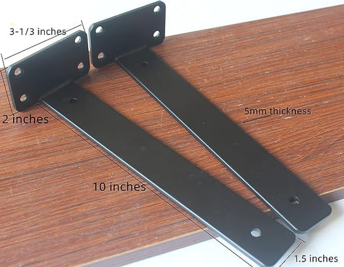 12 Pack - 10 inch Black Hidden L Shelf Bracket Iron Floating Shelf Brackets - Image 2