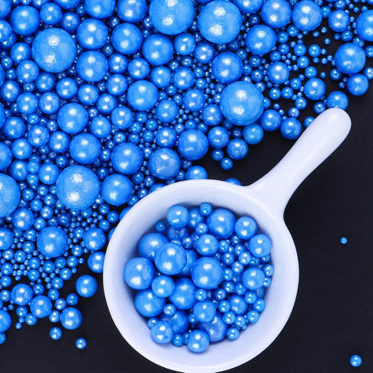 Royal Blue Sprinkles for Cake Decorating, 6 Sizes Mix 4.6 oz Edible Pearl Sugar Cupcake Ice Cream Topping for Wedding Parties Christmas Baking Supplies