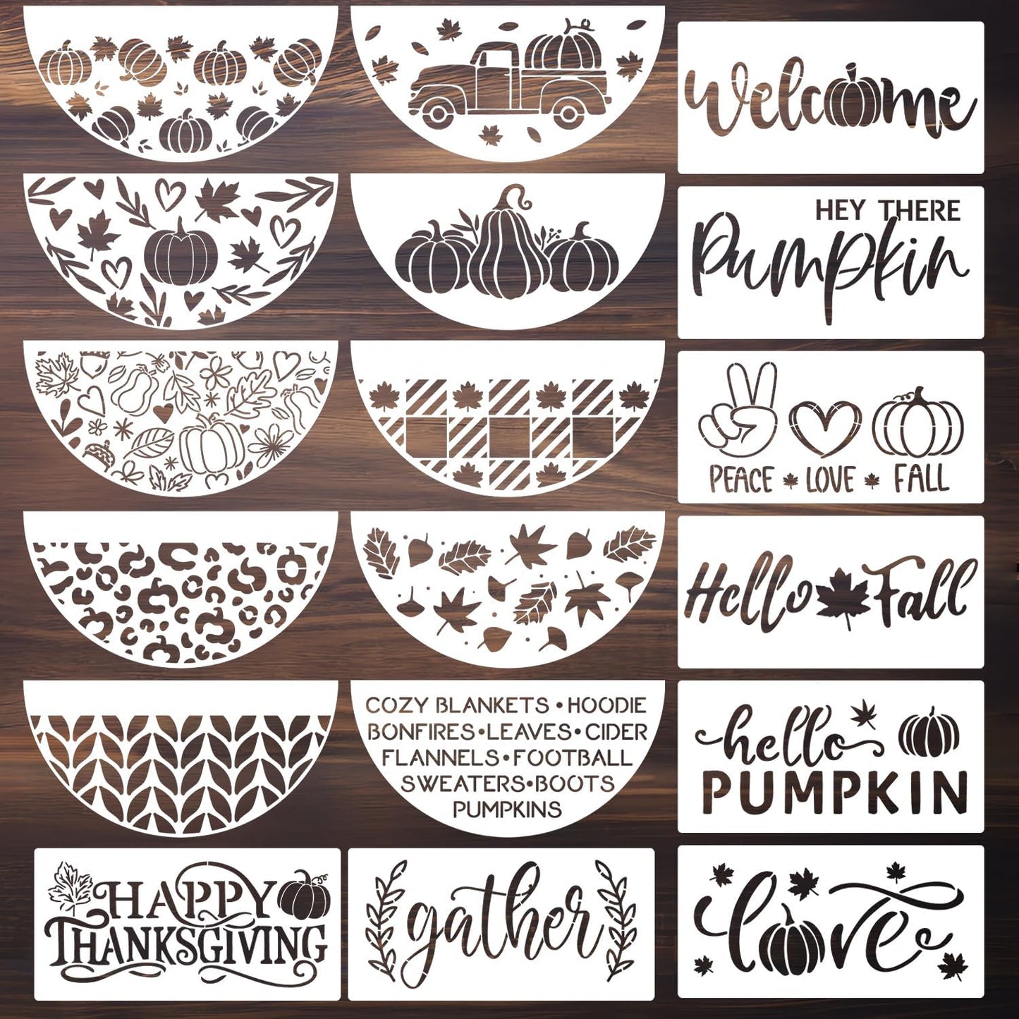 Fall Stencils for Painting on Wood Pumpkin Stencil Fall Leaves Maple Half Round Hello Fall Stencils for Door Mats Porch Hanger Decor