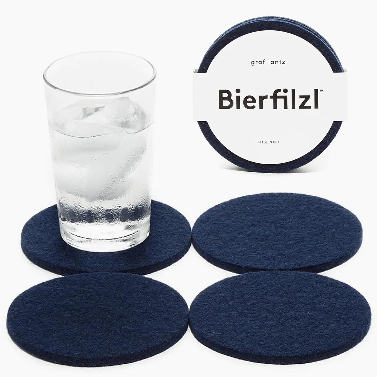 Graf Lantz - Bierfilzl Merino Wool Round Coasters Set of 4 - Marine (4" Circles) - Absorbs 30% of Weight - German Wool - Heat Resistant, Sustainable, & Reusable - Home Decor & Coffee Table Decor