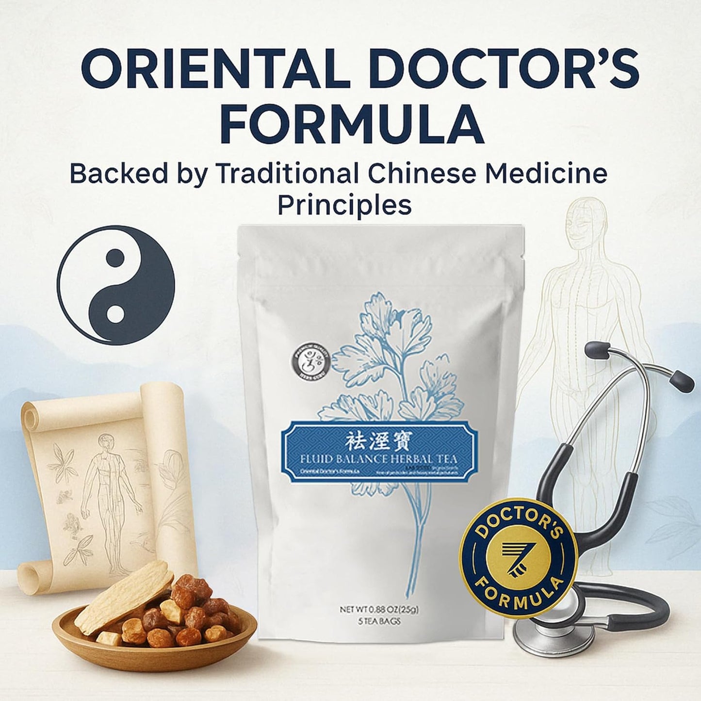 Herb Guru Fluid Balance Herbal Tea Bags – Healthy Fluid Metabolism & Digestive Balance with Atractylodes, Poria, Citrus Peel – Caffeine Free Tea, 0.88 Ounces