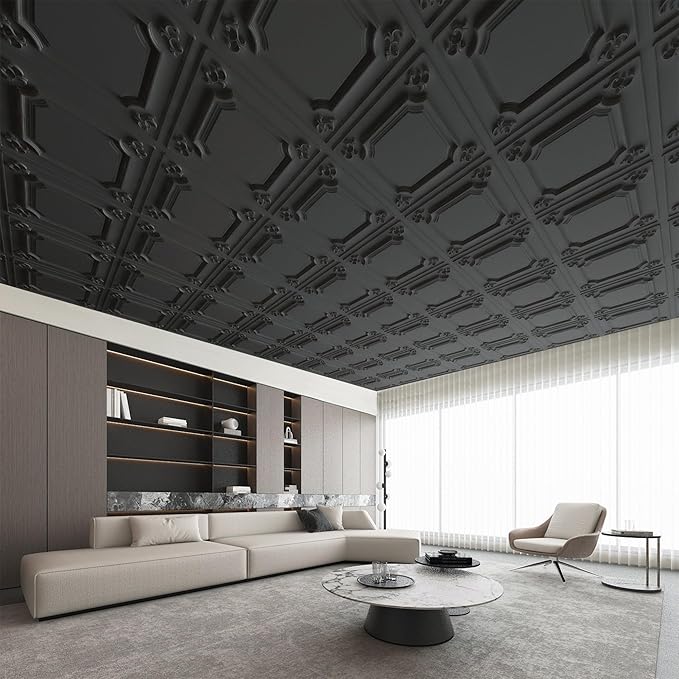 Art3d Drop Ceiling Tiles 24x24, Wainscoting Panels Glue Up 2x2, Cloud-Black - Image 6