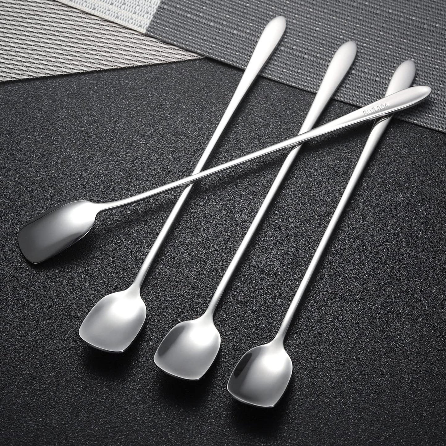 Long Coffee Spoons Steel Set of 6 Stainless Coffee Stirrer Iced Cream Scoop Cocktail Mixing Spoons (6)