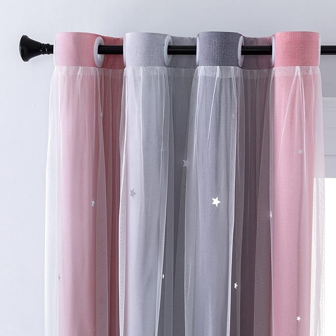 XiDi Curtains for Bedroom Decor, Rainbow Pink-Grey-52-54 by Addsomecolortolife