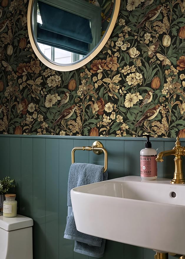 Erfoni 17.3" x 394" Bird Floral Peel and Stick Wallpaper Vintage Contact Paper - Image 5