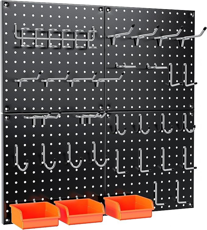 Peg Board, 4 Pack Black Peg Board Panels, 50lbs Load Capacity Each, Pegboard by Hogurity