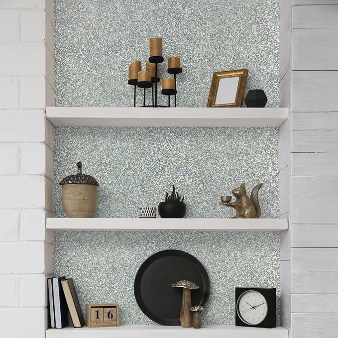CHIHUT Holographic Silver Glitter Wallpaper Stick and Peel - Image 7