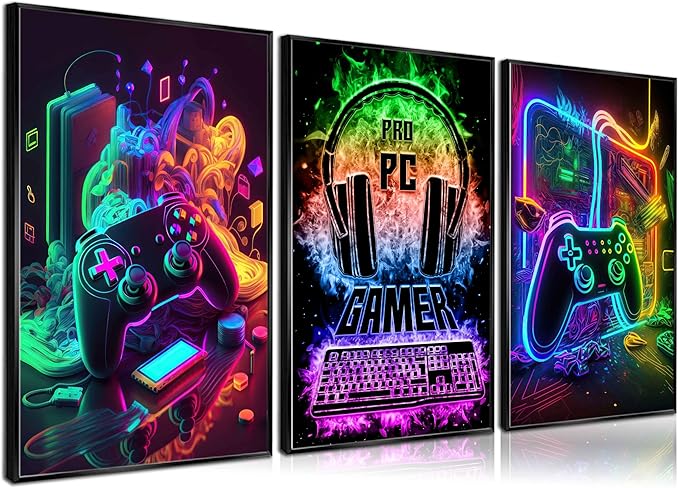 3Pcs Cool Gaming Wall Art Retro Video Gamer watercolor Posters Pictures - Image 7