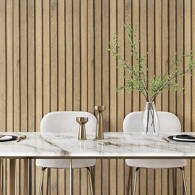 VEELIKE Natural Light Oak Wood Slat Peel and Stick Wallpaper Wood Panel - Image 4
