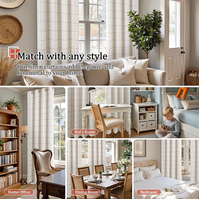Lajode Brown Plaid Patterned Curtains Thermal Insulated - Image 4