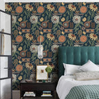 Simon&Siff Boho Peel and Stick Wallpaper, 17.3" x 80" Blue Sun Floral Retro - Image 2