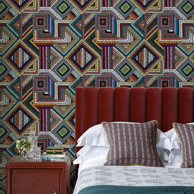 Retro Textured Peel and Stick Wallpaper Geometric Patchwork color Mosaic - Image 6