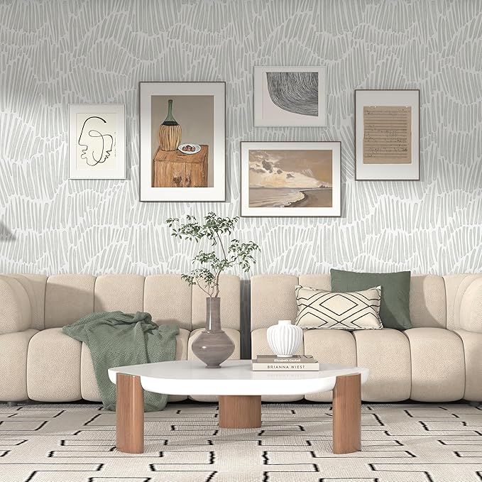 Theper Green Wallpaper Peel and Stick Wallpaper Boho 17.3"×275" Modern Striped - Image 2