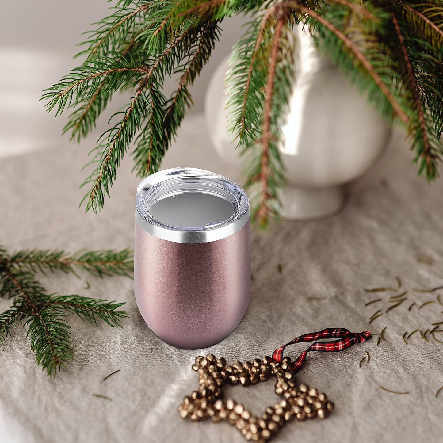 DOMICARE Stainless Steel Wine Tumbler Bulk with Lid, Personalized Rose Gold Insulated Tumblers Set, 12oz Travel Coffee Cups Pack of 4